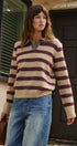Prep Lane Stripe Polo Sweater in Burgundy Cream - Women's Sweaters | Urban Daizy