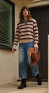 Prep Lane Stripe Polo Sweater in Burgundy Cream - Women's Sweaters | Urban Daizy