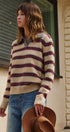 Prep Lane Stripe Polo Sweater in Burgundy Cream - Women's Sweaters | Urban Daizy