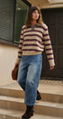 Prep Lane Stripe Polo Sweater in Burgundy Cream - Women's Sweaters | Urban Daizy