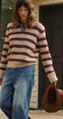 Prep Lane Stripe Polo Sweater in Burgundy Cream - Women's Sweaters | Urban Daizy