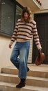 Prep Lane Stripe Polo Sweater in Burgundy Cream - Women's Sweaters | Urban Daizy