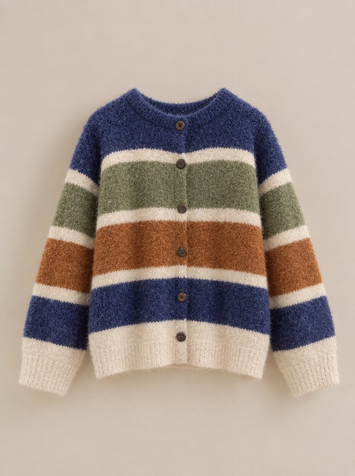 Hearthside Stripe Boucle Cardigan in Rust/olive - Women's Cardigans & Shrugs | Urban Daizy