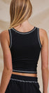 Contrast Stitch Cotton Crop Tank Top in Black - Women's Fashion | Urban Daizy