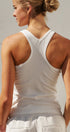 Ribbed Racerback Built-In Bra Tank Top in White - Women's Fashion | Urban Daizy
