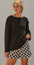 Drape Back Lace Insert Knit Top with Boat Neck in Black - Women's Fashion | Urban Daizy