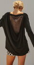 Drape Back Lace Insert Knit Top with Boat Neck in Black - Women's Fashion | Urban Daizy