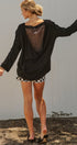 Drape Back Lace Insert Knit Top with Boat Neck in Black - Women's Fashion | Urban Daizy