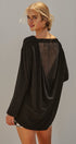 Drape Back Lace Insert Knit Top with Boat Neck in Black - Women's Fashion | Urban Daizy