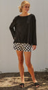 Drape Back Lace Insert Knit Top with Boat Neck in Black - Women's Fashion | Urban Daizy
