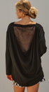 Drape Back Lace Insert Knit Top with Boat Neck in Black - Women's Fashion | Urban Daizy