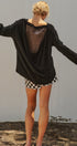 Drape Back Lace Insert Knit Top with Boat Neck in Black - Women's Fashion | Urban Daizy