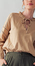 Crochet Trim Ruffle Neck Tie Front Top in Taupe - Women's Tops | Urban Daizy
