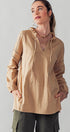 Crochet Trim Ruffle Neck Tie Front Top in Taupe - Women's Tops | Urban Daizy
