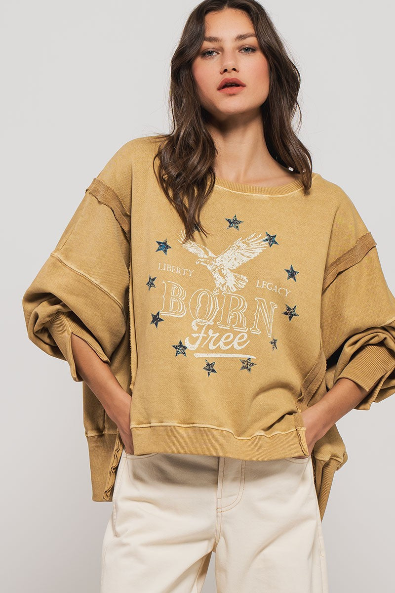 Vintage Western Born Free Boho Casual Top in Misted Yellow - Women's Sweatshirts & Hoodies | Urban Daizy