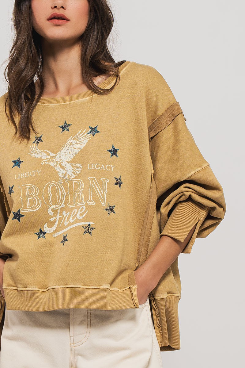 Vintage Western Born Free Boho Casual Top in Misted Yellow - Women's Sweatshirts & Hoodies | Urban Daizy