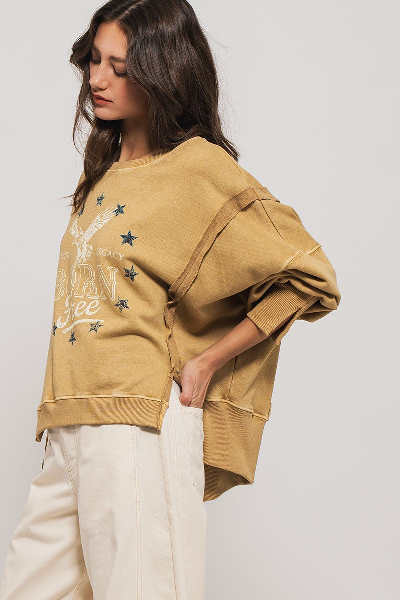 Vintage Western Born Free Boho Casual Top in Misted Yellow - Women's Sweatshirts & Hoodies | Urban Daizy