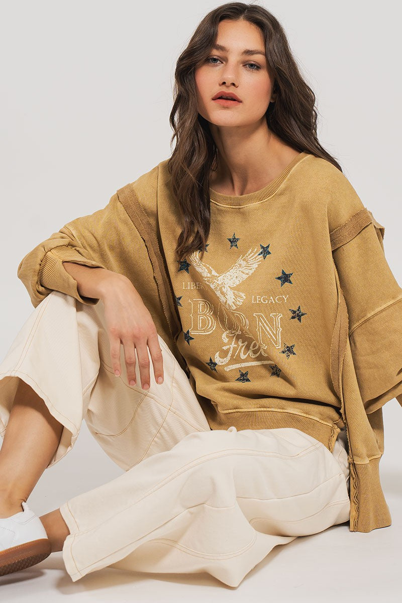 Vintage Western Born Free Boho Casual Top in Misted Yellow - Women's Sweatshirts & Hoodies | Urban Daizy