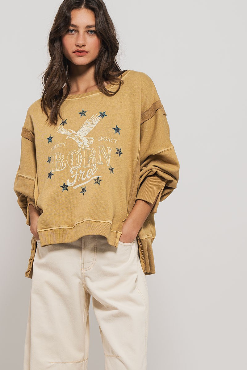Vintage Western Born Free Boho Casual Top in Misted Yellow - Women's Sweatshirts & Hoodies | Urban Daizy