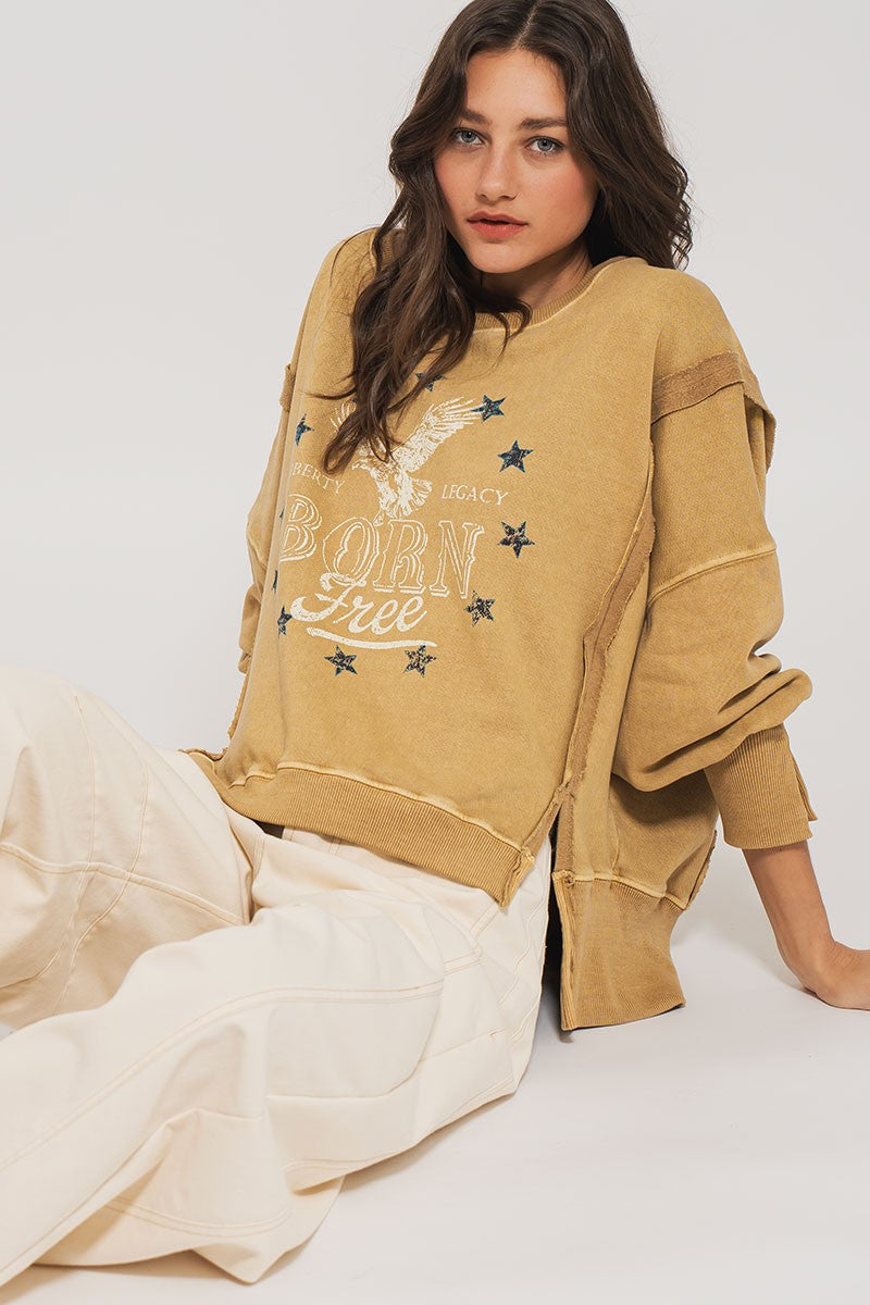 Vintage Western Born Free Boho Casual Top in Misted Yellow - Women's Sweatshirts & Hoodies | Urban Daizy