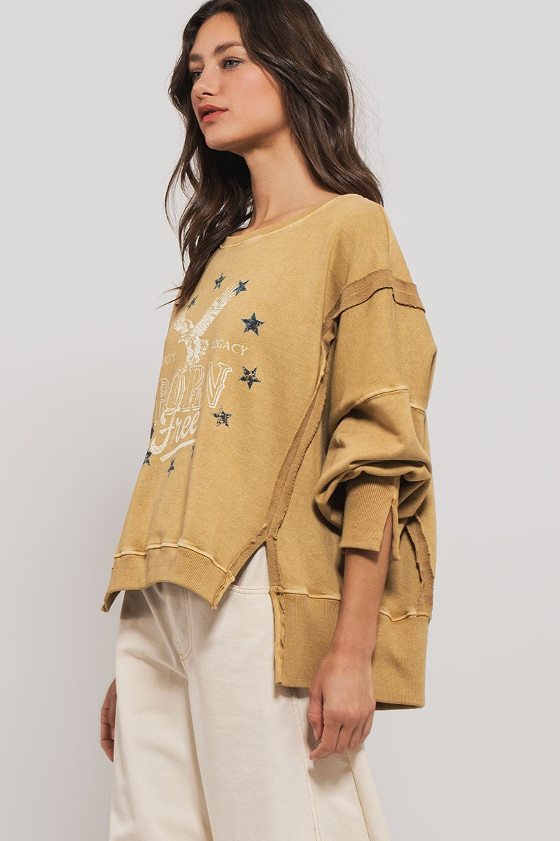 Vintage Western Born Free Boho Casual Top in Misted Yellow - Women's Sweatshirts & Hoodies | Urban Daizy