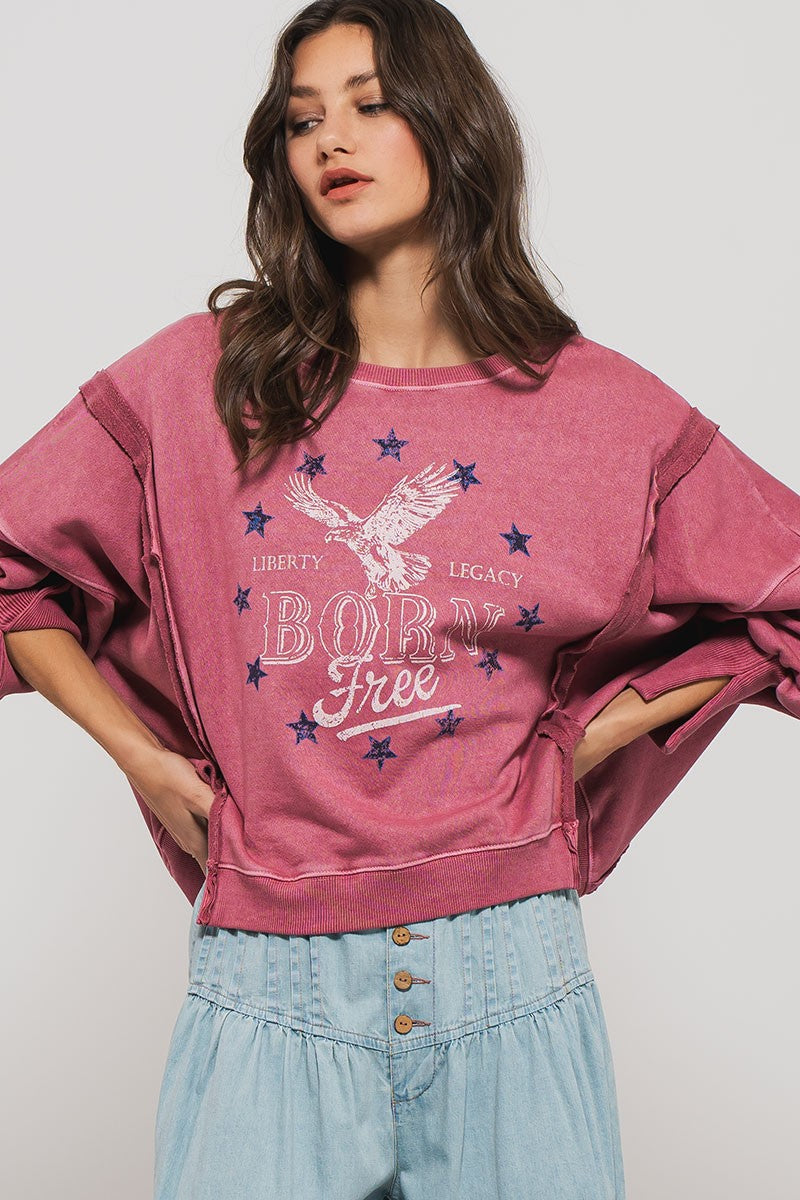Vintage Western Born Free Boho Casual Top in Rose Violet - Women's Sweatshirts & Hoodies | Urban Daizy
