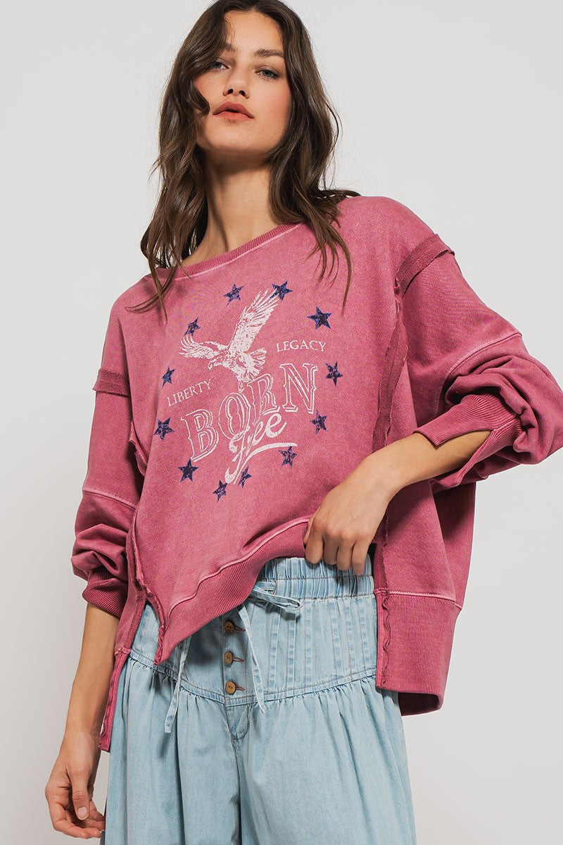 Vintage Western Born Free Boho Casual Top in Rose Violet - Women's Sweatshirts & Hoodies | Urban Daizy