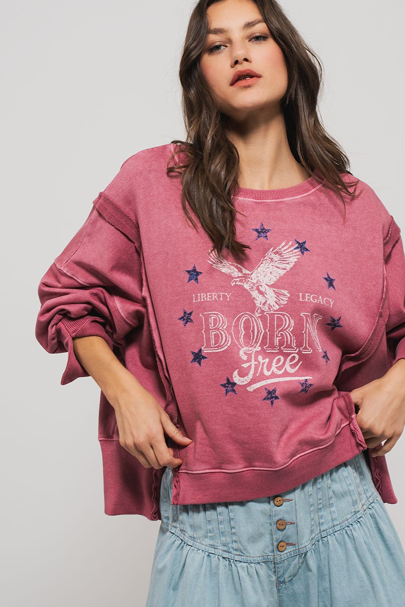 Vintage Western Born Free Boho Casual Top in Rose Violet - Women's Sweatshirts & Hoodies | Urban Daizy