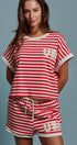 USA Striped French Terry Knit Tee Set in Red Stripe - Women's Tops | Urban Daizy