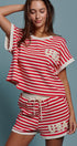 USA Striped French Terry Knit Tee Set in Red Stripe - Women's Tops | Urban Daizy