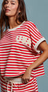 USA Striped French Terry Knit Tee Set in Red Stripe - Women's Tops | Urban Daizy