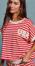 USA Striped French Terry Knit Tee Set in Red Stripe - Women's Tops | Urban Daizy