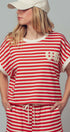 USA Striped French Terry Knit Tee Set in Red Stripe - Women's Tops | Urban Daizy