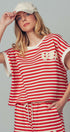 USA Striped French Terry Knit Tee Set in Red Stripe - Women's Tops | Urban Daizy