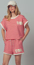 USA Striped French Terry Knit Tee Set in Red Stripe - Women's Tops | Urban Daizy