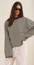 Oversized Striped Long Sleeve Top With Drop Shoulders in Ivory Navy - Women's Tops | Urban Daizy