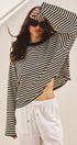Oversized Striped Long Sleeve Top With Drop Shoulders in Ivory Navy - Women's Tops | Urban Daizy