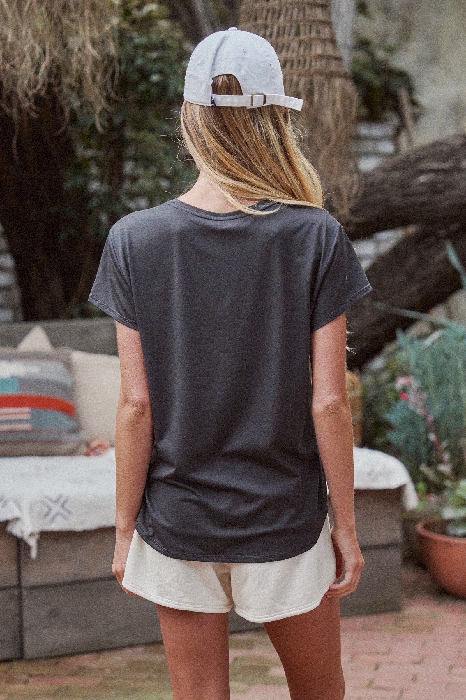 Relaxed Crew Neck Tee Charcoal Short Sleeve Basic in Black - Women's Tops | Urban Daizy