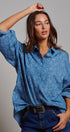 Blue Floral Cotton Button Down Oversized Shirt in Blue - Women's Tops | Urban Daizy