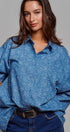 Blue Floral Cotton Button Down Oversized Shirt in Blue - Women's Tops | Urban Daizy