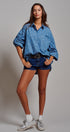 Blue Floral Cotton Button Down Oversized Shirt in Blue - Women's Tops | Urban Daizy