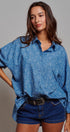 Blue Floral Cotton Button Down Oversized Shirt in Blue - Women's Tops | Urban Daizy