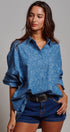 Blue Floral Cotton Button Down Oversized Shirt in Blue - Women's Tops | Urban Daizy