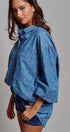 Blue Floral Cotton Button Down Oversized Shirt in Blue - Women's Tops | Urban Daizy