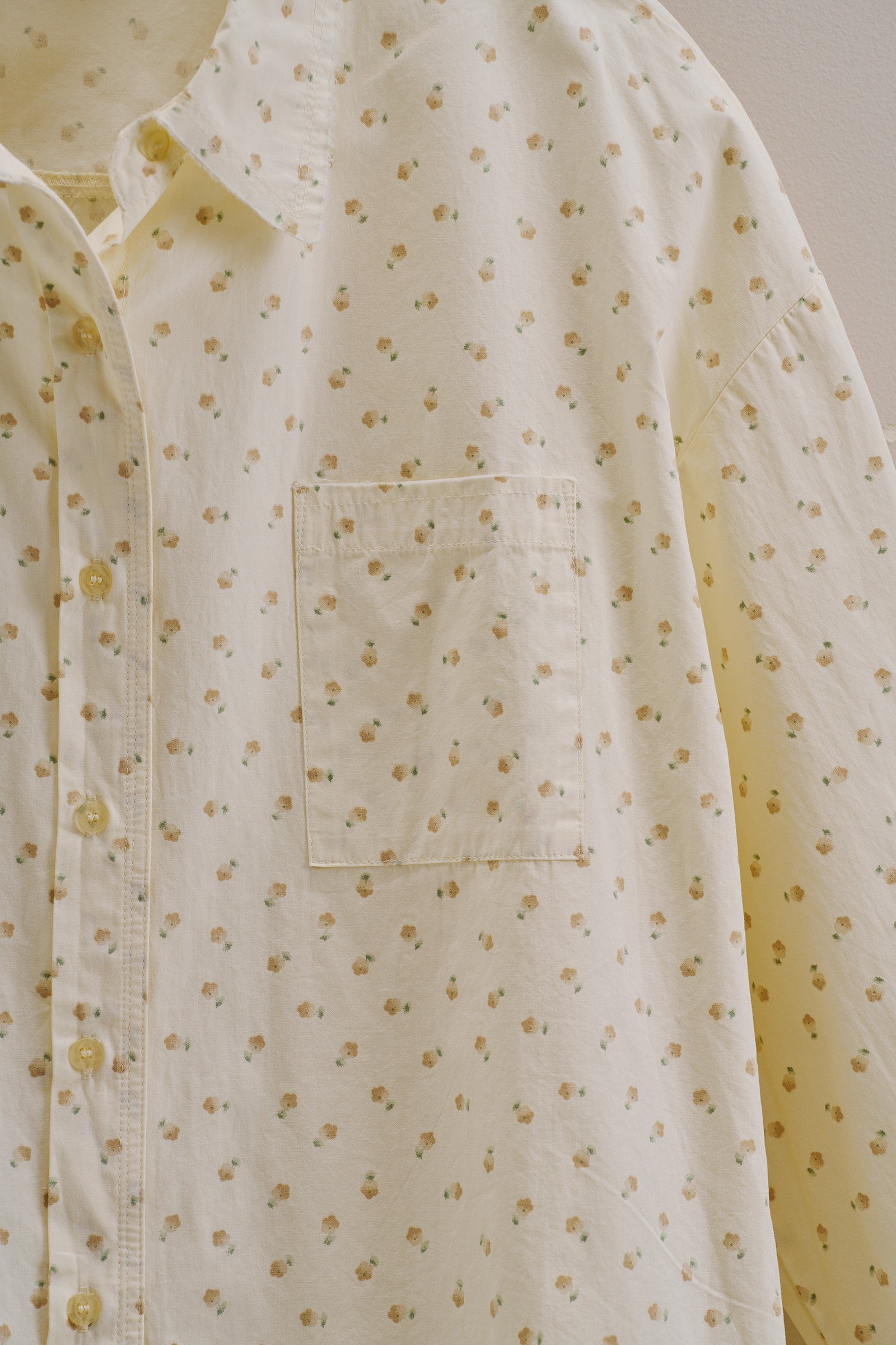 Cotton Floral Button Down Shirt With Chest Pocket in Cream - Women's Tops | Urban Daizy