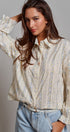Floral Stripe Cotton Button Down Blouse with Gathered Sleeves in Cream - Women's Tops | Urban Daizy