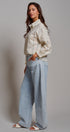 Floral Stripe Cotton Button Down Blouse with Gathered Sleeves in Cream - Women's Tops | Urban Daizy