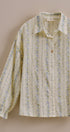 Floral Stripe Cotton Button Down Blouse with Gathered Sleeves in Cream - Women's Tops | Urban Daizy