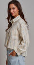 Floral Stripe Cotton Button Down Blouse with Gathered Sleeves in Cream - Women's Tops | Urban Daizy