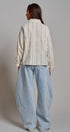 Floral Stripe Cotton Button Down Blouse with Gathered Sleeves in Cream - Women's Tops | Urban Daizy